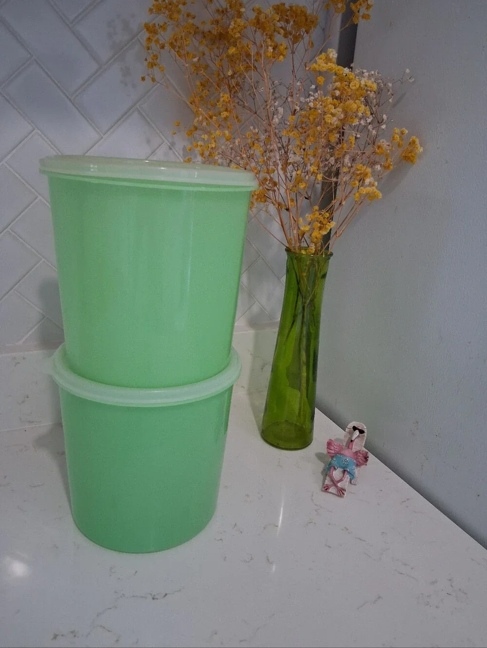 Set of 2 Light Green Tupperware Super Seal Plastic Containers with Lids